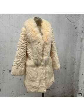 Vintage Y2K Cream Rabbit & Fox Fur Coat